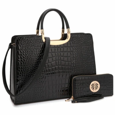 Dasein Women's Classic Handbag Croco Faux Leather Work Briefcase Satchel Purses - Image 1 of 4