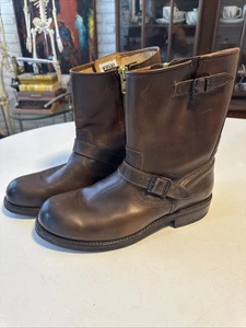 Frye Tyler Smith Engineer Mens 11 1/2 D Motorcycle Brown Leather Ankle Boots EUC - Picture 1 of 10