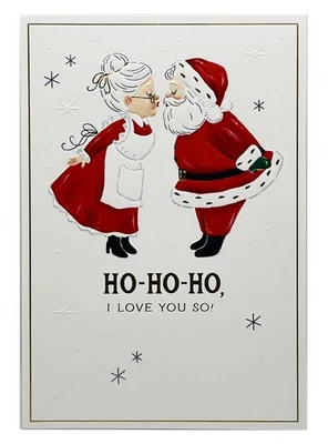 Christmas Card For Partner Santa & Mrs Clause Embossed Gold Foil Hallmark Card - Image 1 of 4