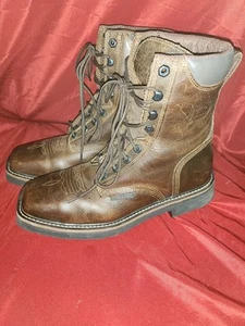 Justin Original Work Boots Mens Sz 8ee 8” Pulley Square Steel Toe Brown Wk682 - Picture 1 of 9