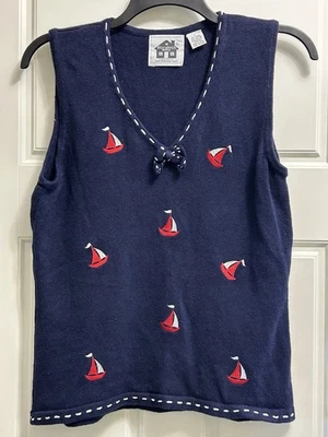 Libro de Cuentos Tejidos Nantucket HSN Tanque Chaleco Suéter Velero Top Navegación Náutica B7 Foto 1 de 4