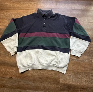Vintage 90s AZ Sport Multicolor Colorblock Pullover 3 Button Sweatshirt Size L - Bild 1 von 11