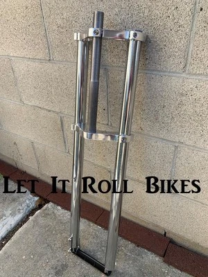30" LONG FAT Bicycle Triple Fork 1-1/8" THREADED For 26" x 3.0-4.0 Wheel CHROME - Image 1 of 4
