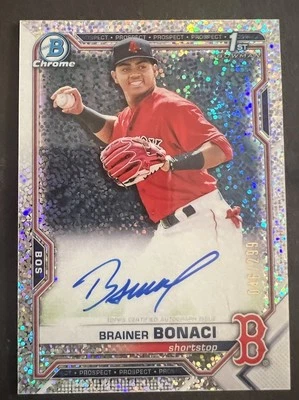 2021 Bowman Brainer Bonaci Chrome Prospect Auto Speckle Refractor #046/299 - Image 1 of 2