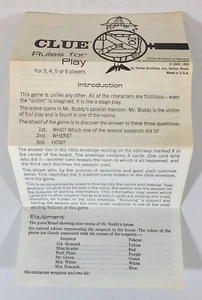 Vintage 1960 Clue Board Game Replacement Rules For Play - Picture 1 of 3
