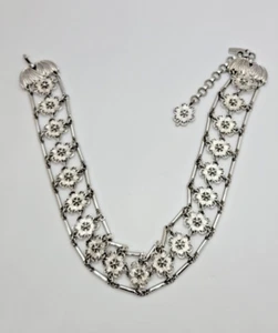 VINTAGE SILVER TONE FLOWER DESIGN CHOKER TYPE NECKLACE MARKED MONET 14" - Picture 1 of 11