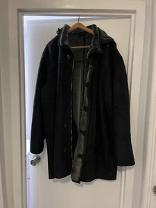 Vintage Sergio Benini.Cappotto sherling scamosciato con cappuccio.Donna.Tg.4X. Nero. - Foto 1 di 5