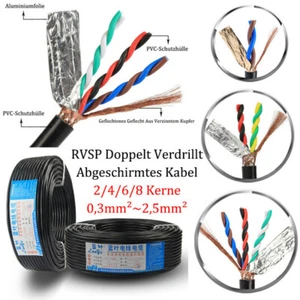 Verdrilltes Kabel Geflochten 2/4/6/8 Kern Geschirmte Signalkabel 0,3-2,5mm² RVSP - Picture 1 of 12