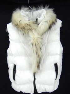 MO GER Ski Vest Quilted Puffer KIDS LARGE White Fur Collar Winter Girls Luxury - Picture 1 of 9