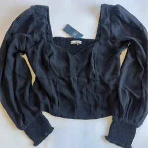 Abercrombie & Fitch Women's Medium Black Sheer Smocked Crop Top Square Neck - Picture 1 of 8