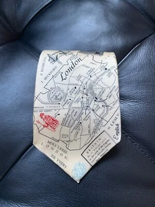 Museum Artifacts England Britain London Map Neck Tie 100% Silk Handmade 3.5"x56" - Picture 1 of 6