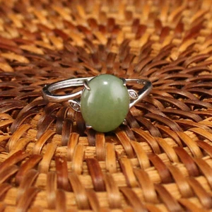 Silver Inlay Green Hetian Jade Ring - Picture 1 of 6