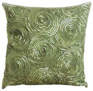 Sofa Pillow Cover Green 16"x16", Square Silk Circles & Dots - A Touch Of Envy - Picture 1 of 3