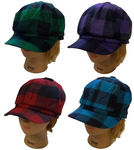 Men Women 8 Panel Applejack Newsboy Driving Checkers Pattern Delux Hat Cap - Picture 1 of 8