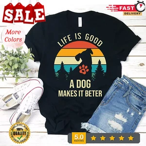 Mens Life Is Good A Dog Makes It Better Mens Short Sleeve Cotton Black T-shirt - Picture 1 of 14