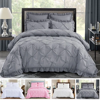 HIG 5 Piece Comforter Set Pinch Pleat Scallop Fringe Classic Bedding Collection