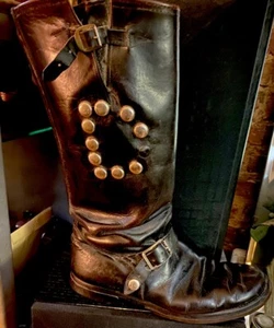 30-40S BLUEBAND(MW)MC TALL ENG. BOOTS!BLK. MINT!BIG&BOLD SILVER STUDDED! 10-11E! - Picture 1 of 23
