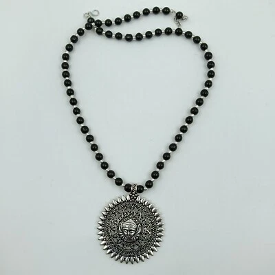 Antique Necklace in Minimalist 925 Sterling silver in Oxidized & Onyx Mala - Image 1 of 4