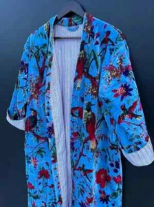 Luxus Samt Fransen Jacke Mantel Kimono Staubtuch Blumen Print Kimono Longjacke - Bild 1 von 3