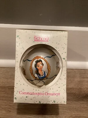 Disney 1992 bola de vidrio Schmid adorno de Navidad Bella La Bella y la Bestia nuevo en caja Foto 1 de 2