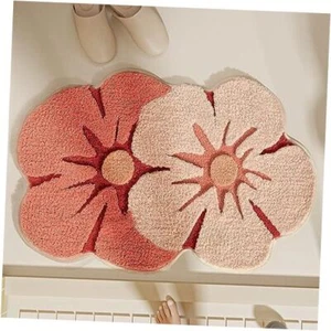 Cozy Shaggy Rugs for Bathroom Irregular Shaped Art 18x27.5inch Dual Pink Floral - Picture 1 of 4