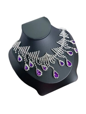 KETTE  Statement Collier Lila/Klar Stäbchen/Tropfen Aluminium Modeschmuck  - Bild 1 von 2