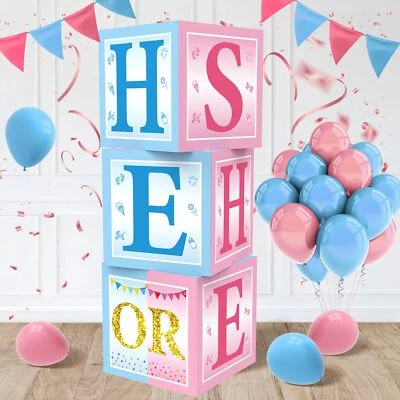 Cajas para bebés decoraciones reveladoras de género 3 piezas, azul rosa revelan género... Foto 1 de 4