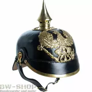 PREUßISCHE PICKELHAUBE SCHWARZ 1. WELTKRIEG KARNEVAL FASCHING HELM LEDER MESSING - Picture 1 of 1