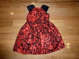 Red & Black Dress with Velvet Floral Design & Faux Fur Sleeves Size 10 BNWT - Picture 1 of 2