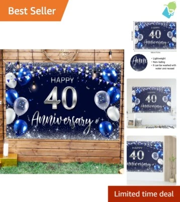 Настраиваемые украшения к 40-летию - веселый темно-синий и серебряный баннер - Изображение 1 из 4