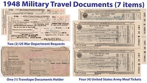 1948 USA War Dept Railroad Transportation Reservations Army Meal Ticket Vouchers - Picture 1 of 11