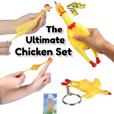 BIGMOUTH INC. The Ultimate Chicken Set - 4 Assorted Rubber Chicken - GaG Prank Joke Funny Gift