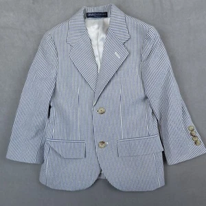 Polo Ralph Lauren Blazer Boys Striped Seersucker Jacket Made Italy Size 4/4T - Picture 1 of 12