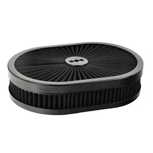 Kit de purificador de aire ovalado súper flujo negro 12" X 2" con entrada de elemento lavable de 5-1/8" - Imagen 1 de 10