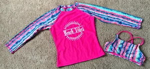SO 2 Piece Girls Bathing Suit With Long Sleeve Rash Guard Size 7/8 - Picture 1 of 10