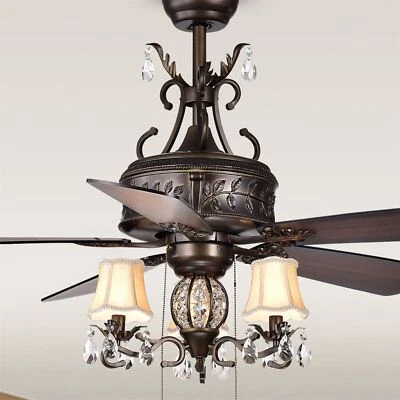 Firtha 52-Inch Antique Lighted Ceiling Fan Branched French Chandelier Pull Chain - Image 1 of 4