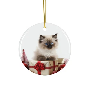 Adorno colgante de cerámica para árbol de Navidad - diseño de gatito birmano - Imagen 1 de 4