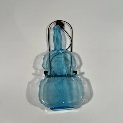 "Botella de violonchelo de violín de vidrio azul vintage con percha de metal de 10""" Foto 1 de 4