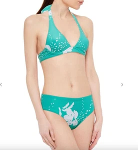 MAISON LEJABY 32C Tropical Printed Stretch Pique Halterneck Bikini Top Turquoise - Picture 1 of 4