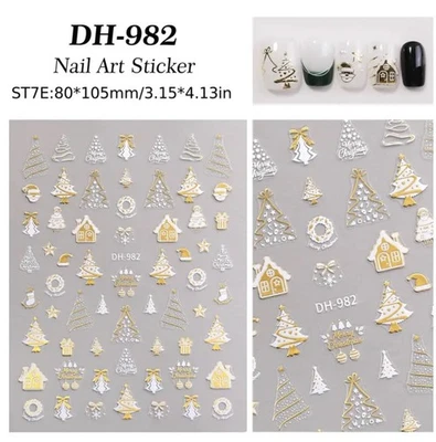 Christmas Nail Art Stickers White Metallic Gold Festive Xmas Tree Santa DH-982 - Image 1 of 3