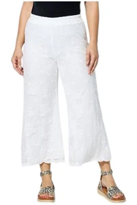 Antthony Embroidered Mesh Scalloped Edge Pull-On Pant White - Picture 1 of 1