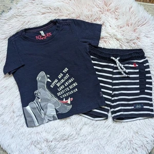 JOULES 2pc Outfit Vegetarian Hippos Science Facts Pocket Shorts & Tee 92cm EUC - Picture 1 of 11