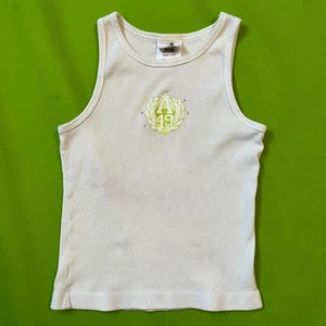 medium Y2K Adidas white tank top green sportswear rhinestone - Picture 1 of 5