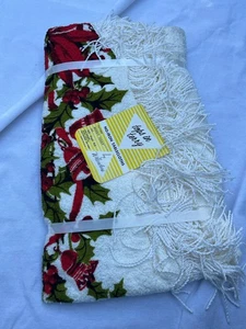 NOS Vtg Tops in Terry Tablecloth Wilendure Merry 60" fringe round Christmas - Picture 1 of 6