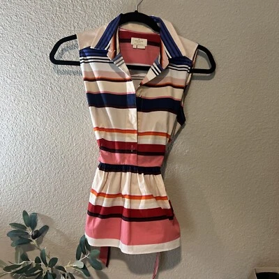 Top sin mangas KATE SPADE a rayas ROSA/AZUL/BLANCO para mujer talla PEQUEÑA Foto 1 de 4