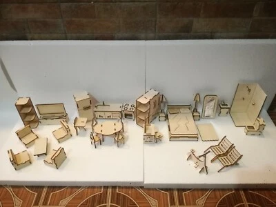 casa delle bambole kit arredamenti in legno taglio laser - Immagine 1 di 4
