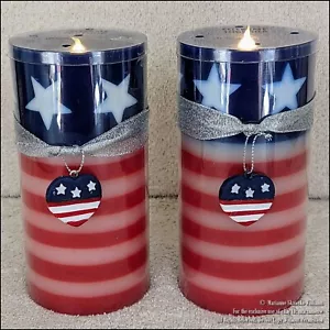 2 NEUE PATRIOTISCHE 6" LED FLAMMENLOSE STUMPENKERZEN AUTO TIMER für den vierten 4. Juli - Bild 1 von 3