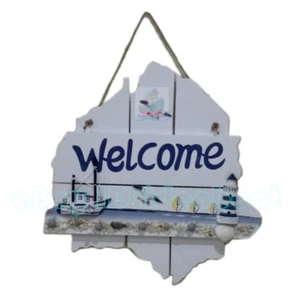 H32cm X W26cm Wood BeachHome Pub Store WELCOME Sign Plaques door Nautical Decor - Picture 1 of 10