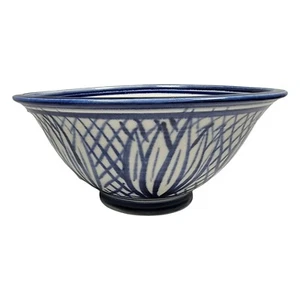 VTG Louis Mideke 9" Leaf Bowl White Cobalt Blue Studio Pottery Lotus Leaf Design - Picture 1 of 7