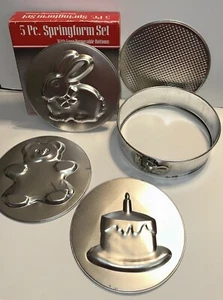 Vtg Springform 10" 2.5" 5 pc Cake Pan Set Easter Bunny Teddy Bear Birthday New - Picture 1 of 15